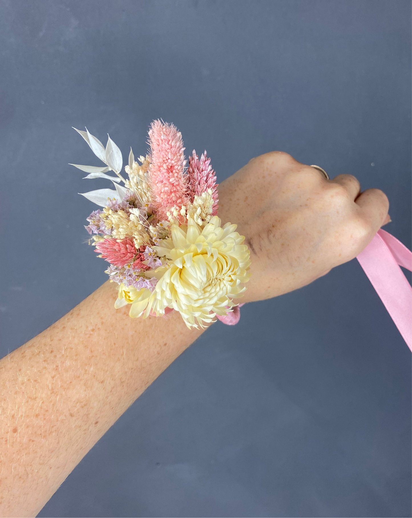 Lucie dried flower wrist corsage